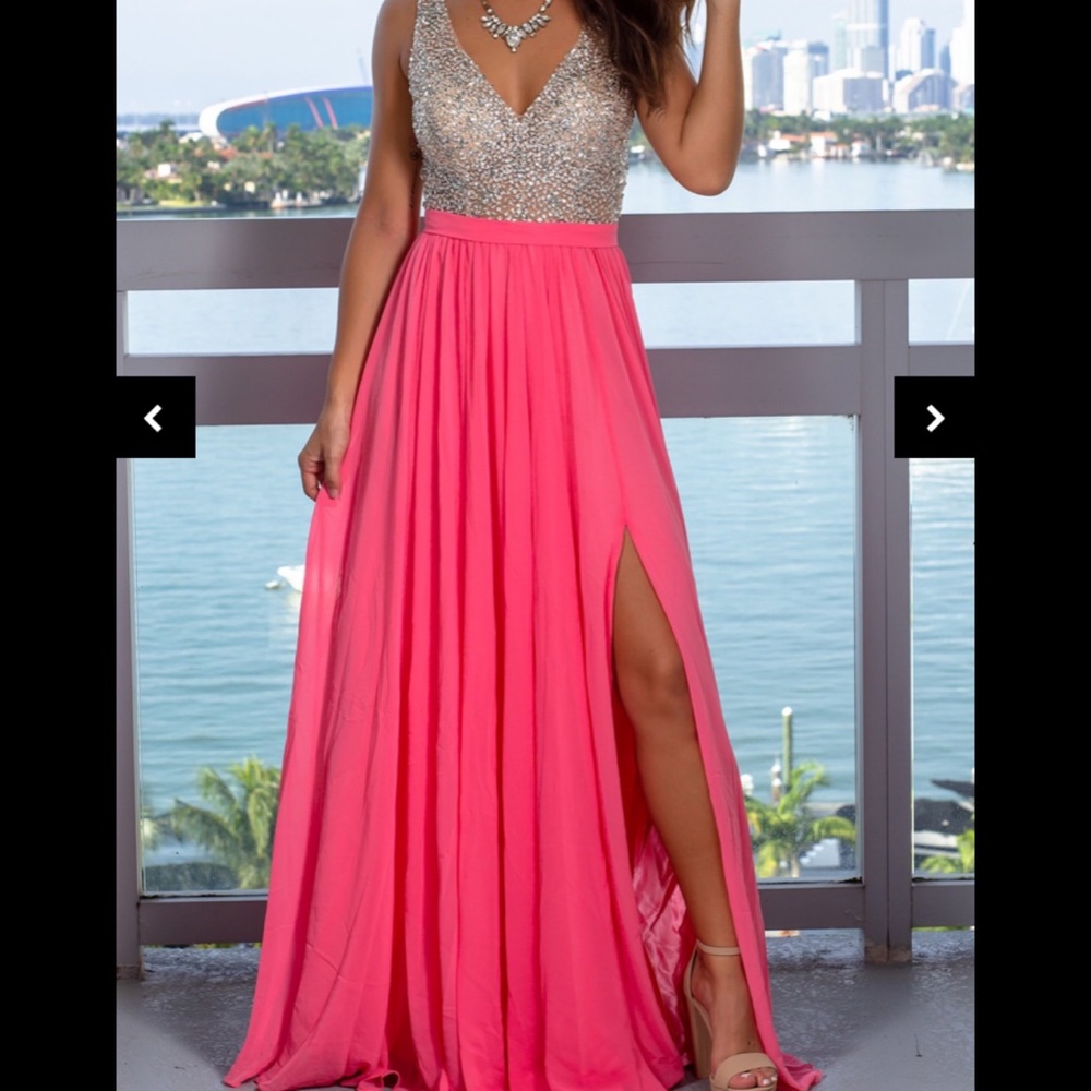 NWT Coral Maxi Dress with Silver Jeweled Top